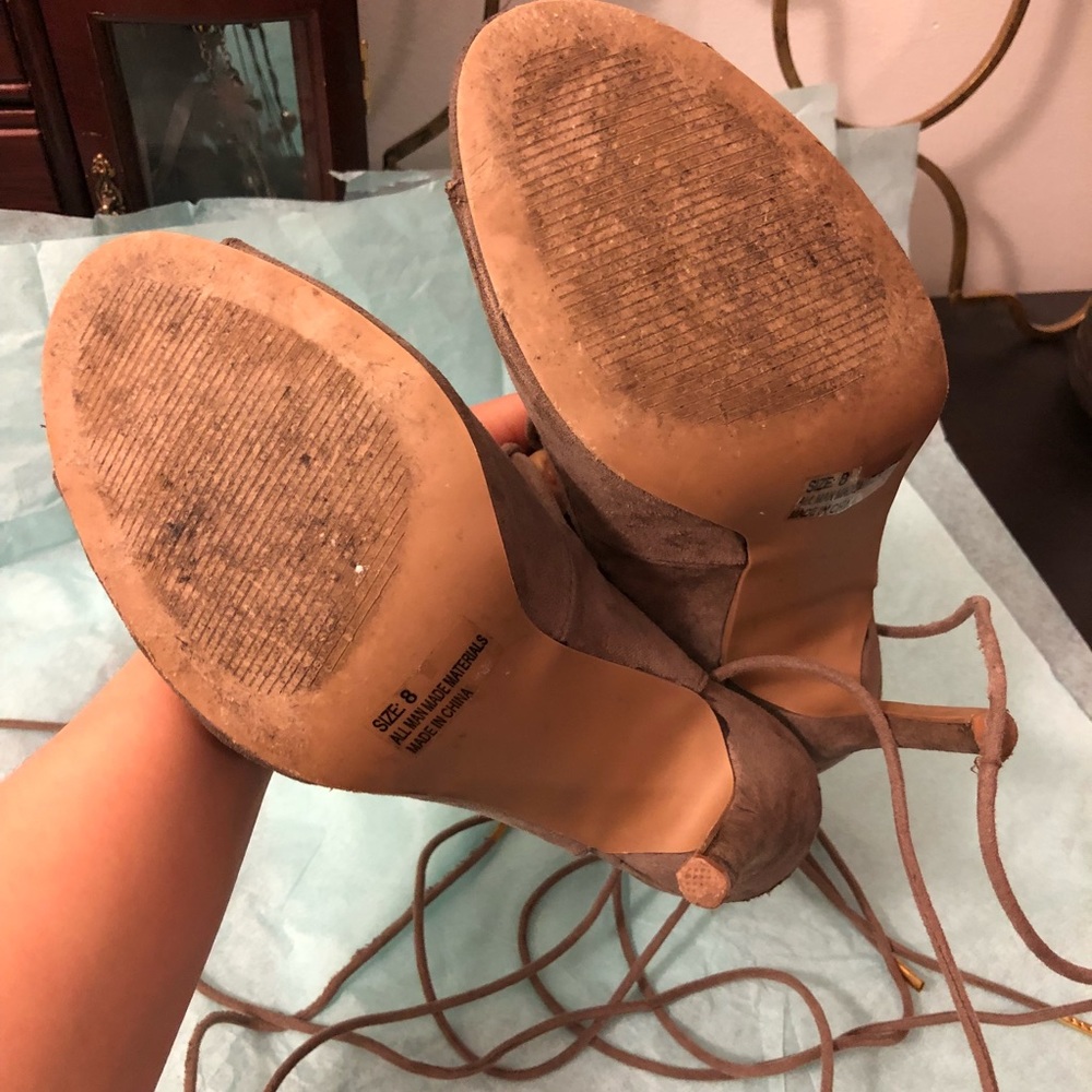 Taupe Lace Up Stilletos - Picture 5 of 6
